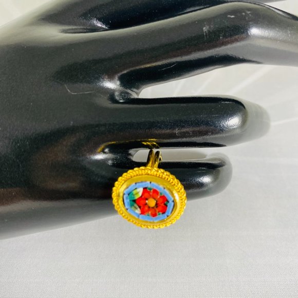 Petite millefiori, Italian gold tone, adjustable red Posey ring made in Italy - Picture 4 of 4